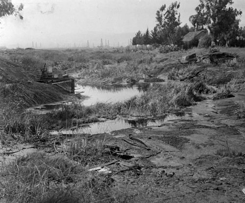 View of tar pit and Hancock ranch house