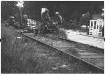 Removing train tracks on Miller Avenue, circa 1955