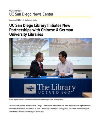 UC San Diego Library Initiates New Partnerships with Chinese & German University Libraries