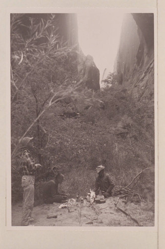 Camp at junction of Anasazi Canyon and the joint which provides entry. Ballard Atherton; Christy Turner; Tom Daly