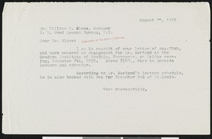 C.W. Post, letter, 1913-08-27, to William C. Glass