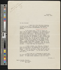 Brand Whitlock, letter, 1921-07-14, to Hamlin Garland