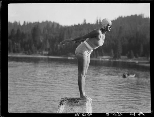 Young woman diving, Lake Arrowhead, 1929