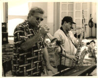 Steve Tavaglione playing the tenor sax and Jeff Elliott playing the flügelhorn, Los Angeles [descriptive]