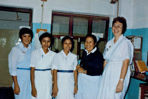 United Mission Hospital Tansen. DSM Missionary, Staff Nurse Mikala Winterø with a colleague and