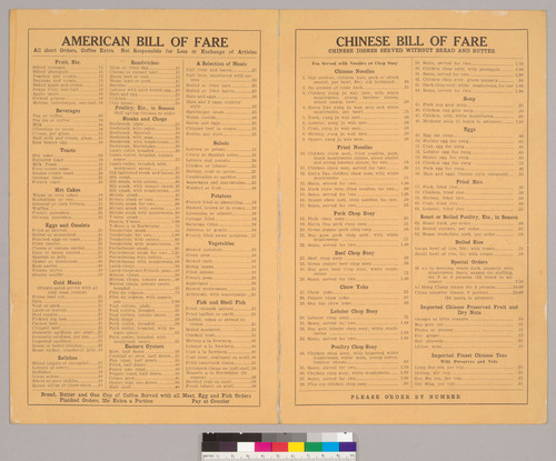 American Bill of Fare--Chinese Bill of Fare