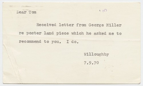 Letter to Tom Marioni from Willoughby Sharp