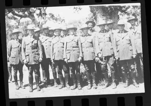 Copy photos, NPS Groups. Photo of rangers at conference (?) at Ash Mountian (?), SNP Fourth from the right is Lawrence Cook, Fourth from the left is George Brooks