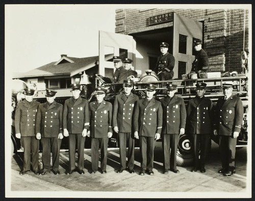 Unidentified personnel in front of Station No. 5, Anaheim & Newport
