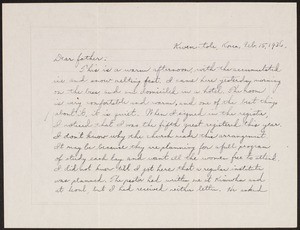 V.W. Peters, letter, 1936.2.15, Kieun-Tole, Korea, to Father, Rosemead, California, USA