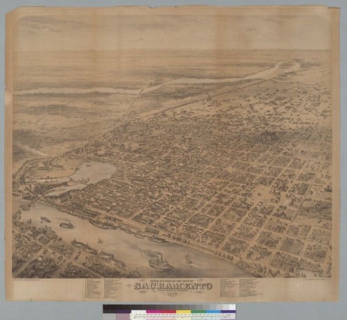 Bird's-eye view of the city of Sacramento, state capitol of California, 1870