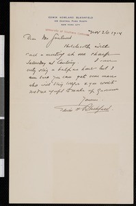 Edwin Howland Blashfield, letter, 1914-11-26, to Hamlin Garland