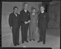 General Ting-Hsiu Tu, Dr. Rufus B. von Kleinsmid, Dr. Yamato Ichihashi and Dr. Herbert H. Gowen an Institute of World Affairs meeting at the First Methodist Episcopal Church, Pasadena, 1935