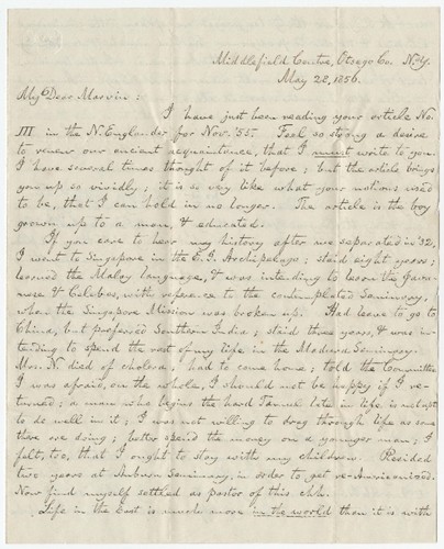 Letter from Alfred North to A. P. Marvin