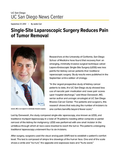 Single-Site Laparoscopic Surgery Reduces Pain of Tumor Removal