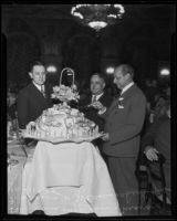 Paul Hoffman, Mayor Frank Shaw, and W.J. Braunschweiger at luncheon, Los Angeles, 1935