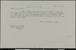 Hamlin Garland, letter, 1913-05-23, to Thomas D. Knight