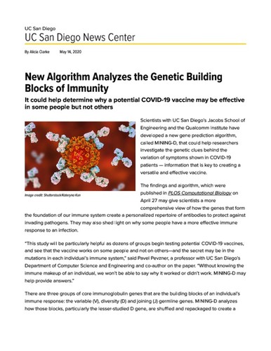 New Algorithm Analyzes the Genetic Building Blocks of Immunity