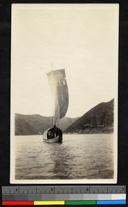 Sailing boat on river near Shaoxing, Khejiang, China, ca.1930-1940