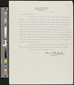 Hamlin Garland, letter, 1931-02-09, to A. Gaylord Beaman