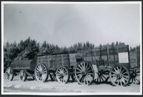Photograph of a borax wagon at Furnace Creek Camp in Death Valley