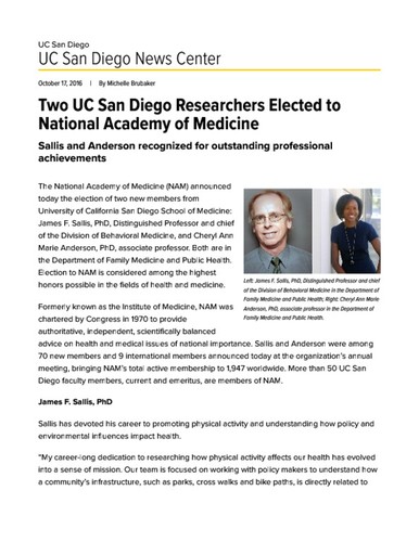 Two UC San Diego Researchers Elected to National Academy of Medicine