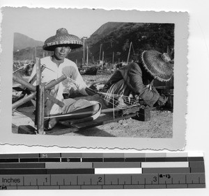 Men making fishnets in Stanley, Hong Kong, China, 1935
