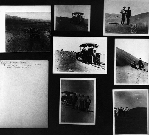 1911 Plank Road: Yuma to Phoenix, photos and articles; includes photos of construction and after completion; also of Fletcher party which made the first run over the completed highway; also photos of early asphalt replacement