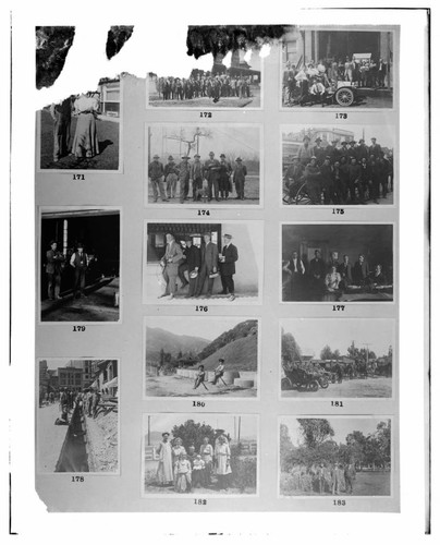 This is a multi-image negative that depicts groups of Edison workers. Undamaged images included on the plate are copies of original negatives: 02 - 00172; 02