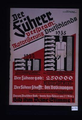 Der Fuhrer versprach: Motorisierung Deutschlands ... Darum Deutsches Volk - danke dem Fuhrer am 29. Marz. Gib ihm Deine Stimme!