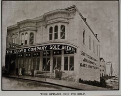 Lloyd Company sales office and factory building, 810-820 Washington Street, Petaluma, California, between 1900 and 1910, as shown in the Lloyd Co. catalog for 1912