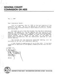 Letter re: May 10, 1989 meeting, past meeting minutes, agendas, and reports