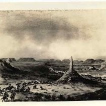 Photographs of Sketches of Western Pioneer Trail scenes, Chimney Rock