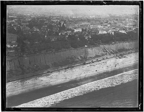 Aerial view of Santa Monica beach and bluff, Santa Monica, California
