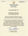Congratulations from Dianne Feinstein, United States Senator, to Tomiko Sutow, May 21, 2010