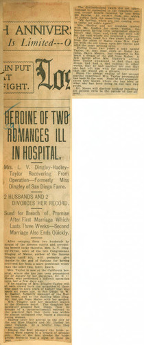 Heroine of two romances ill in hospital