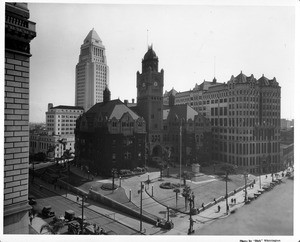 City Hall In the Civic Center of Downtown Los Angeles at Temple and Broadway, the old Courthouse, Hall of Records with City Hall in the background