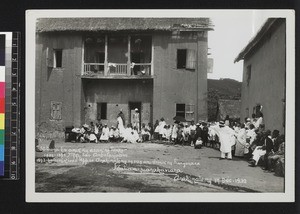 Group portrait celebrating golden wedding of evangelist, Madagascar, 1932