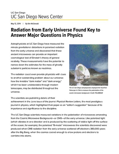 Radiation from Early Universe Found Key to Answer Major Questions in Physics