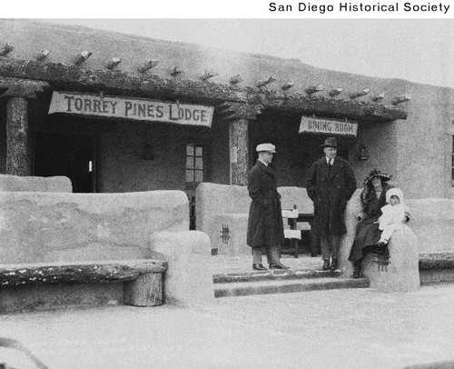 Joseph M.F. Haase family in front of the Torrey Pines Lodge