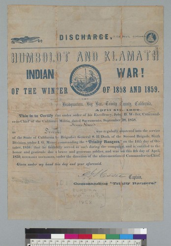 Discharge: Humboldt and Klamath Indian War of the winter of 1858 and 1859