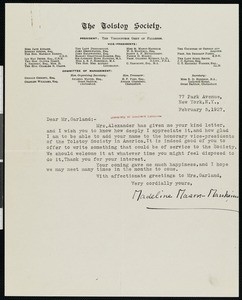 Madeline Mason-Manheim, letter, 1927-02-05, to Hamlin Garland