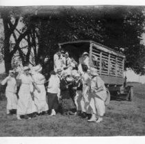 The Acornettes Basketball Girls, Picnics 1916-1917 Putah Creek, Transportation--from the scrapbook "Flora Schmittgen: This Is Your Life - April 7, 1955