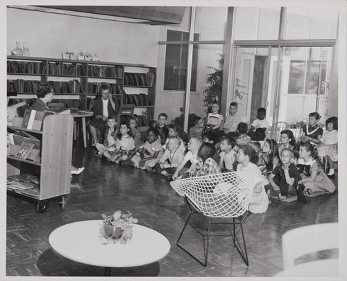 Children during story time in the library