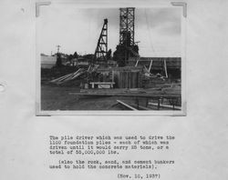 Pile driver which was used to drive the foundation piles for the Poultry Producers of Central California plant at 323 East Washington Street, Petaluma, 1937