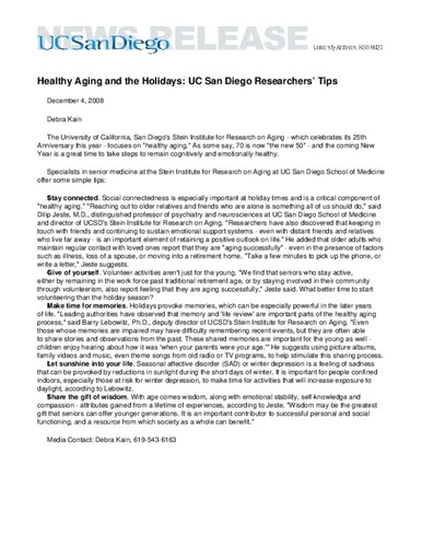 Healthy Aging and the Holidays: UC San Diego Researchers’ Tips