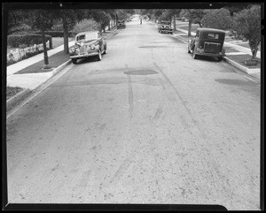 Skid marks in front of 626 Westmount Drive, West Hollywood, CA, 1940