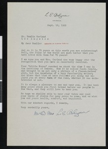 Lynden E. Behymer, letter, 1935-09-16, to Hamlin Garland