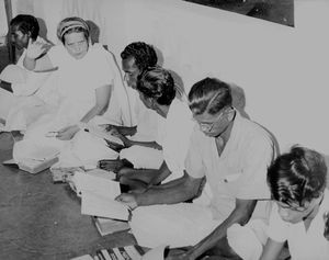 East Jeypore, Orissa, India. Missionary Doctor, Lis Madsen conducting a Bible study for the sta