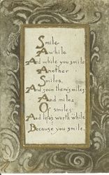 Greeting card with design in sepia and caption, postmarked March 4, 1910
